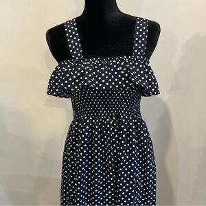 Elegant Navy Polka Dot Strapless Dress